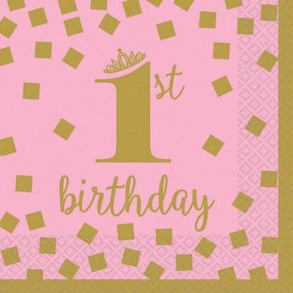 Pink & Gold 1st Birthday Beverage Napkins (16)