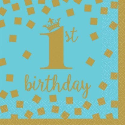 Blue & Gold 1st Birthday Beverage Napkins (16)