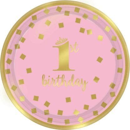 1st Birthday 'Pink and Gold' Small Paper Plates (8ct)