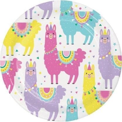 White & Pink Llama Party Dessert Plate - Set of Eight