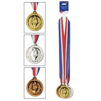 Gold Silver & Bronze Medals with 30 in. Ribbon