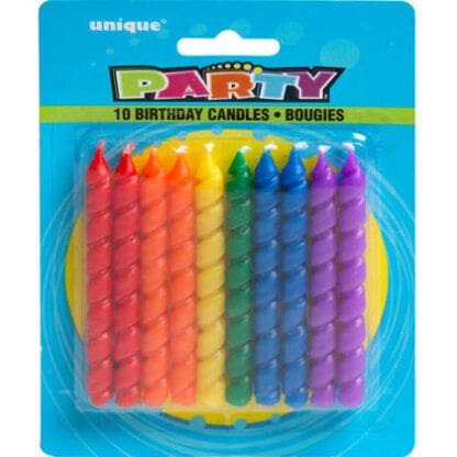 Spiral Birthday Candles, Rainbow, 10ct