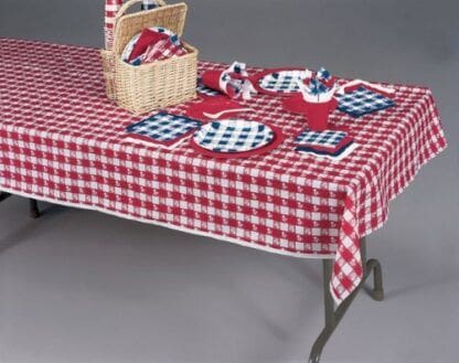 Access Red Gingham Tissue Tablecover, All Over Print, 54" X 108", Poly Backing, 1 Ct