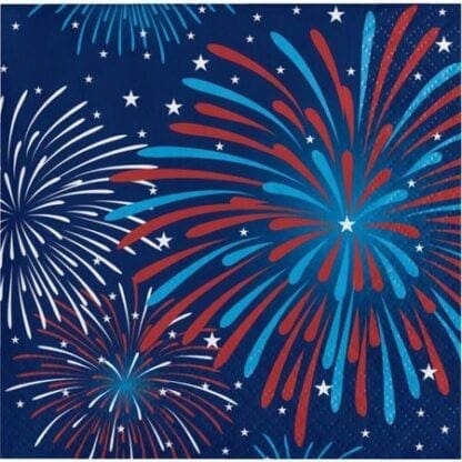 Patriotic Fireworks 16 Ct Beverage Napkins 4th July