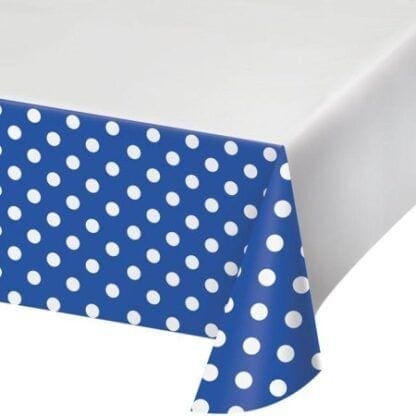 Creative Converting Dots & Stripes Cobalt Plastic Tablecover Border Print, 54" X 102"