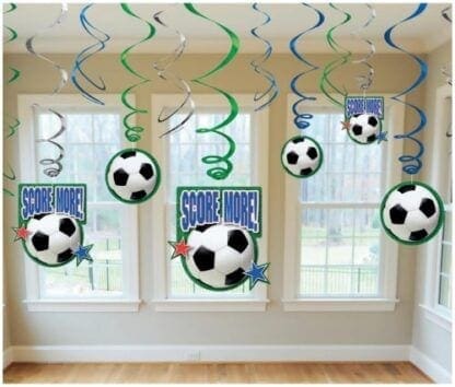 Soccer Ball Hanging Swirl Decorations (12pc)