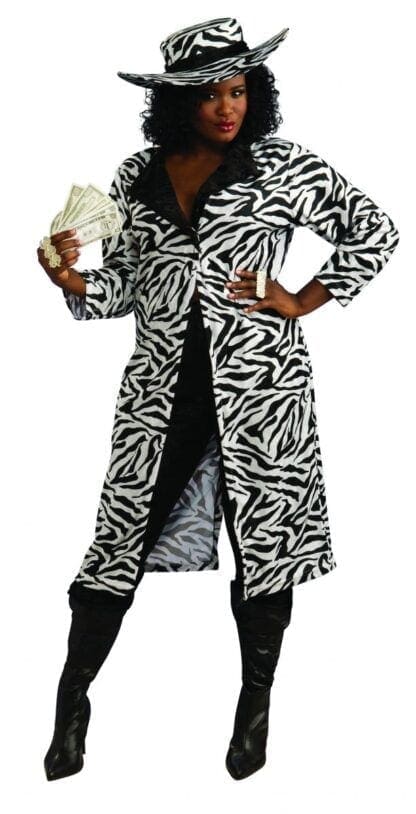 Madame Of The Night HookerPimp Zebra Costume Coat Adult Plus Plus Size