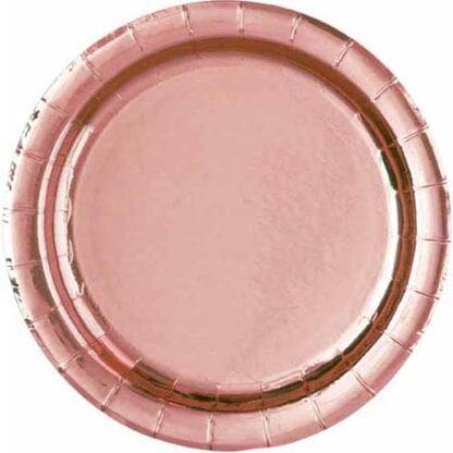 Rose Gold Shiny Metallic Small Paper Plates (8ct)