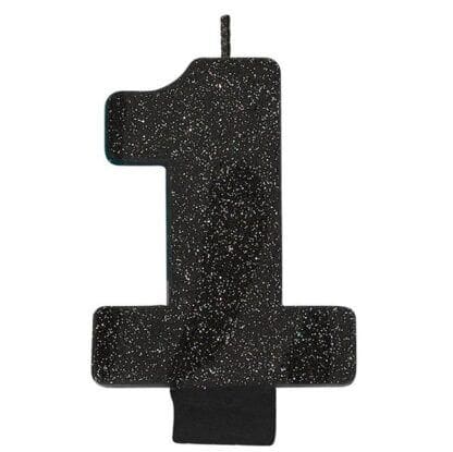 Black #1 Birthday Glitter 3.25" Numeral Candle