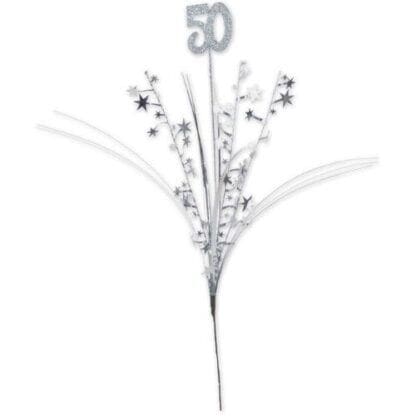 Silver Glittered  '50'  Metallic Star Birthday Sprays 23"