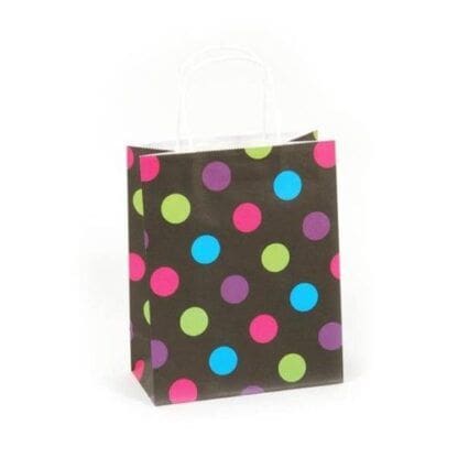 Flomo KF827R Euro Medium Dots White Kraft Bag With White Color Twisted Handle (Pack of 60)