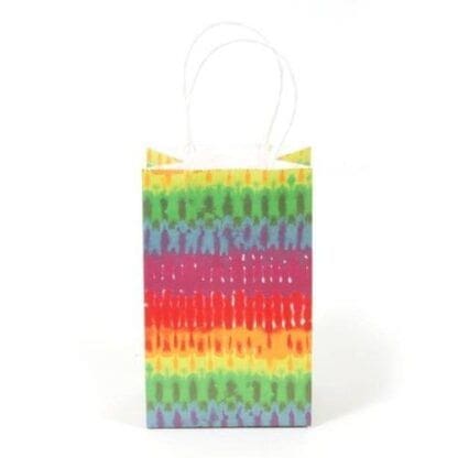 Flomo KF838NM Narrow Medium Rainbow Tie Dye White Kraft Bag With White Color Twisted Handle (Pack of 60)