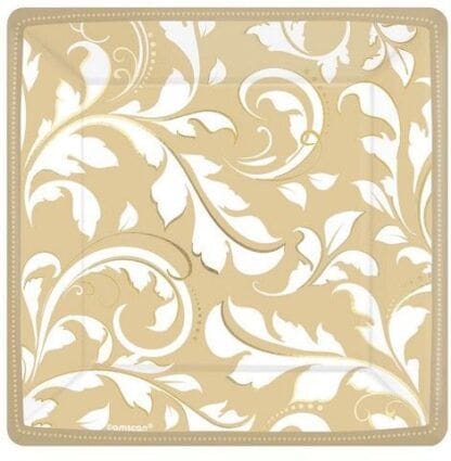 7 in. Golden Wedding Dessert Square Plates - Pack of 96