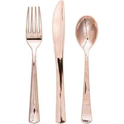 Rose-Gold Assorted Plastic Silverware Cutlery, 24 Pieces