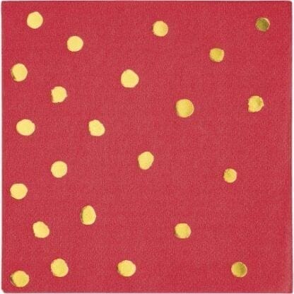 16ct Confetti Foil Dot Cocktail Beverage Napkins Red