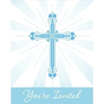 Religious Blessings Blue Invitations, 25 Pk