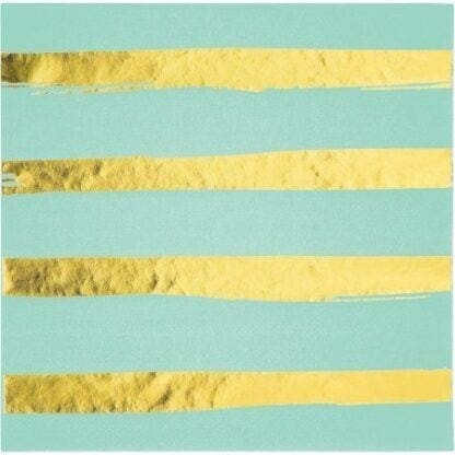 16ct Foil Striped Disposable Napkins Mint Green