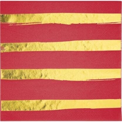 16ct Foil Striped Napkins Red