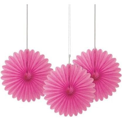 6" Hot Pink Tissue Paper Fan Decorations, 3ct