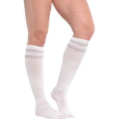 Standard Knee High Socks with Silver Stripes Sports Costume Party Apparel, Silver, Fabric, 19". - Image 2