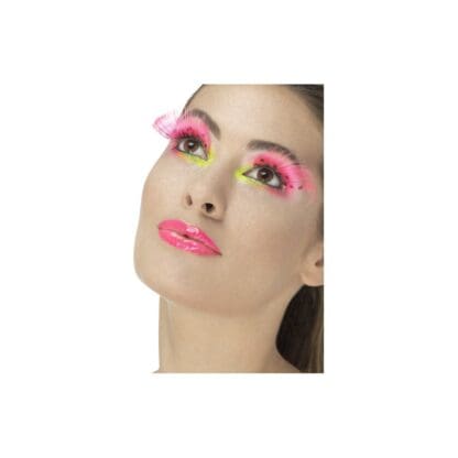 Smiffy's 48091 Neon Pink 80s Polka Dot Eyelashes -  Ladies 80s Eyelashes Adults Disco Party Fancy Dress Accessory 70s Fake