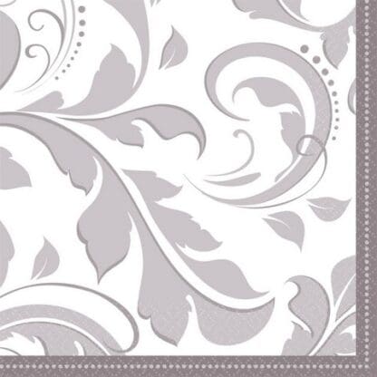 Silver Wedding Beverage Napkins 16ct