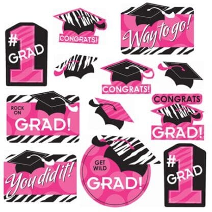 Graduation 'Zebra Party' Decorative Cutouts (12pc)