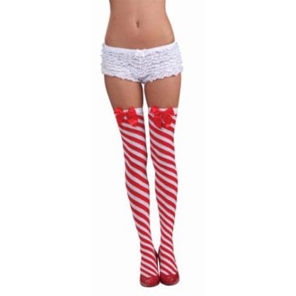 Candy Cane Thigh High Stockings Red/White O/S