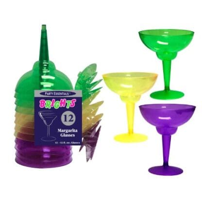 1 - Party Essentials 12 Oz. 2 Pc. Margarita Glasses - Mardi Gras 12 Ct. - Image 2