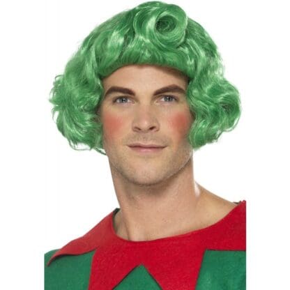 Green Men's Elf Wig - Curly Santas Little Helper Christmas Fancy Dress Accessory -  Green Curly Elf Wig Santas Little Helper Christmas Fancy Dress