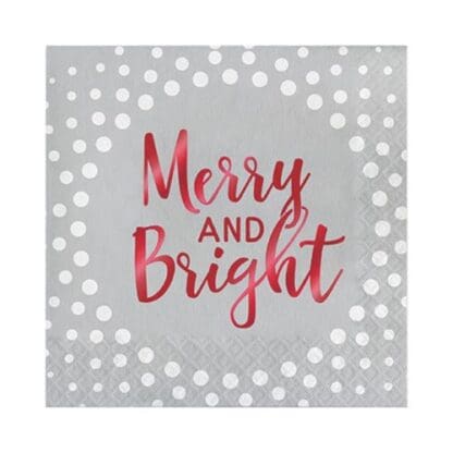 Foil Stamped Holiday Merry and Bright Silver Lunch Napkins, 16 Pack