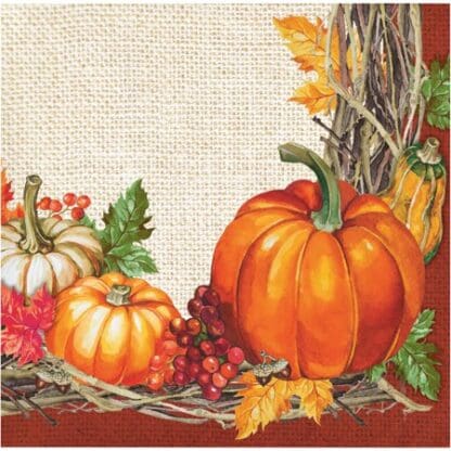 Club Pack of 192 Green and Orange Plentiful Harvest 2-Ply Beverage Square Napkins 10"