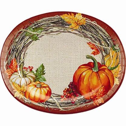 Plentiful Harvest Pumpkins Thanksgiving 8 Ct Oval Banquet Platters