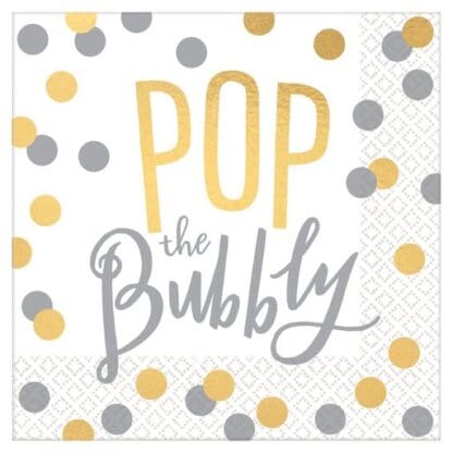 New Year's Pop the Bubbly 2-Ply Beverage Napkins, 5" X 5", White, 16 Napkins per Pack