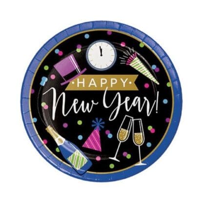 New Years Cheers Paper Plates, 9 Diameter, 8 Pack