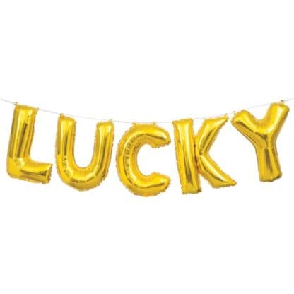 Foil "LUCKY" Letter Balloon Banner, 9 Ft, Gold, 1ct