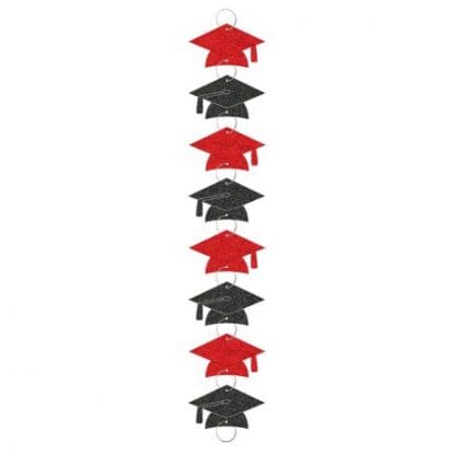 Black & Red Cap Graduation Ring Garland Decorations