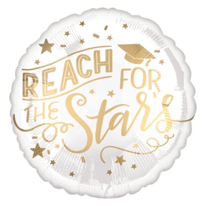 Reach for the Stars Graduation 18" Foil Balloon, White Gold