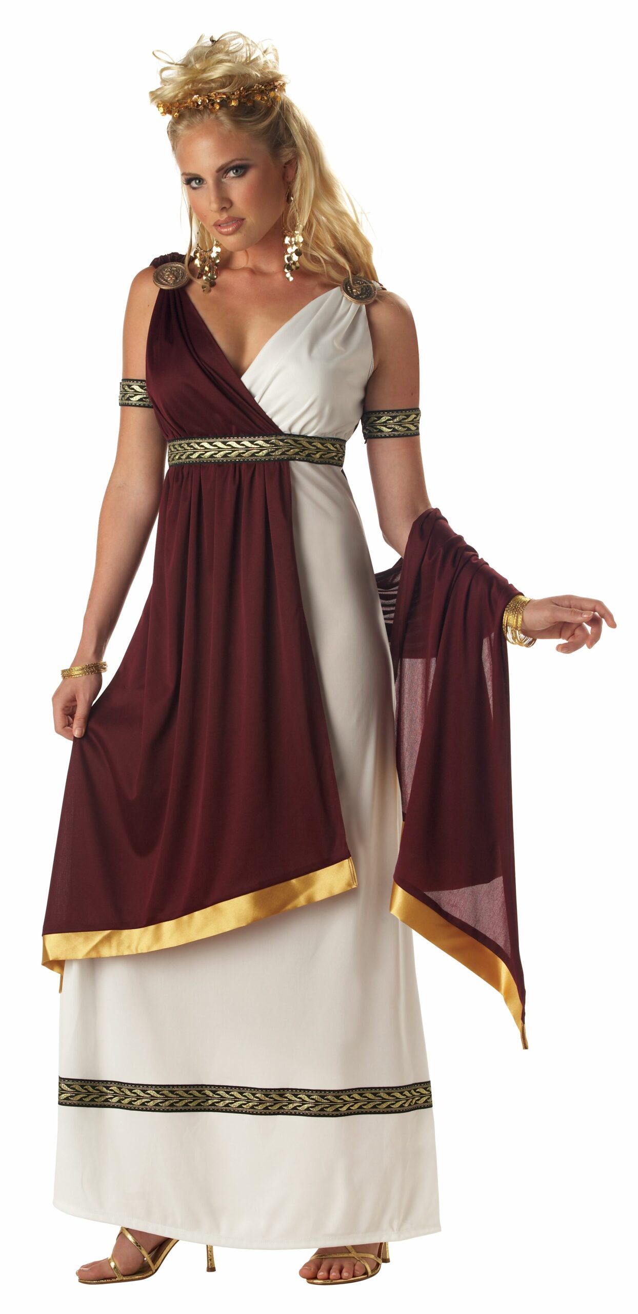 California Costumes Womens Roman Empress Costume,WhiteBurgundy 