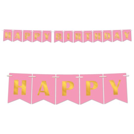 Pastel Pink and Metallic Gold “HAPPY BIRTHDAY Party Streamer 12' - The  Party Place - Conway